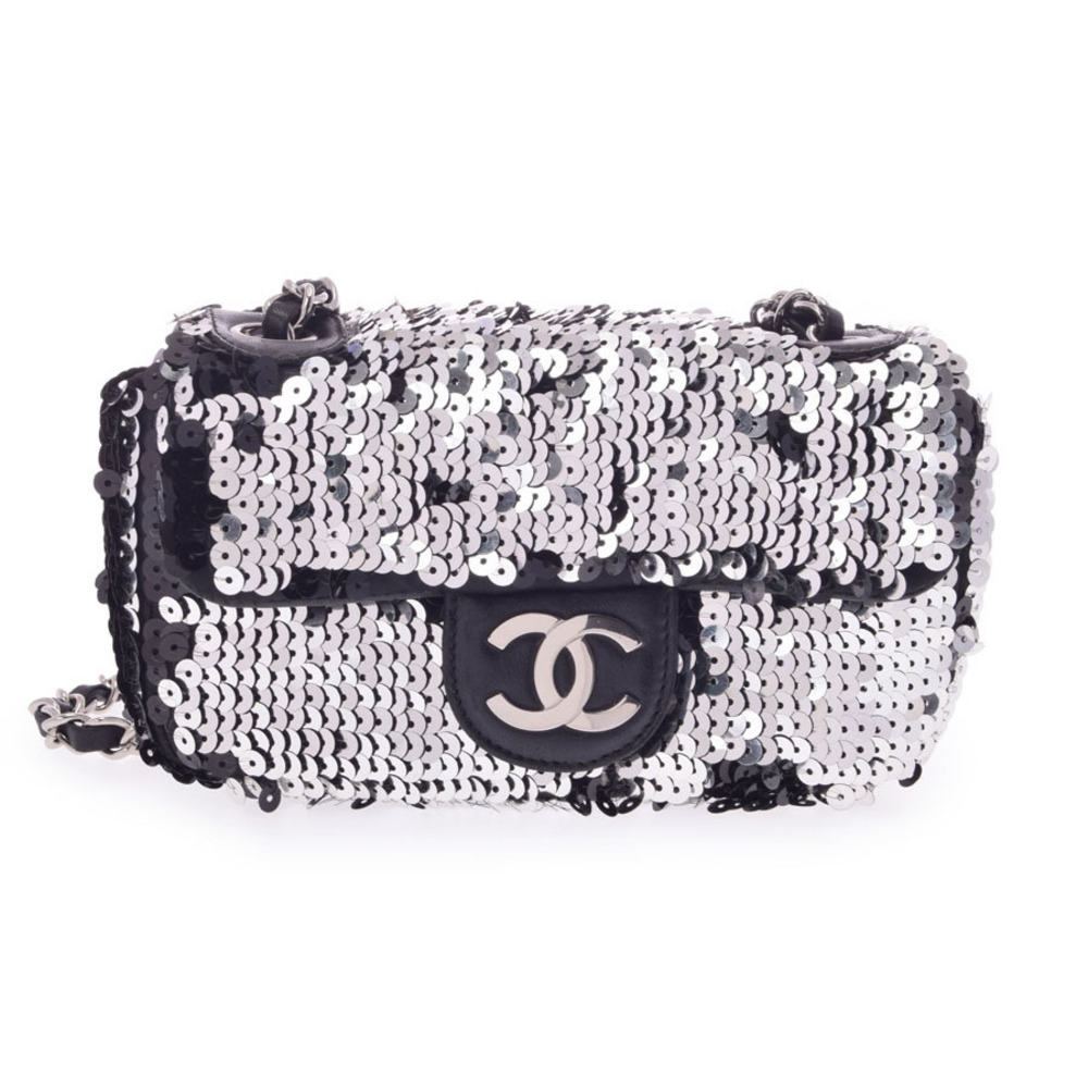 Chanel chain Shoulder Bag sequins black silver